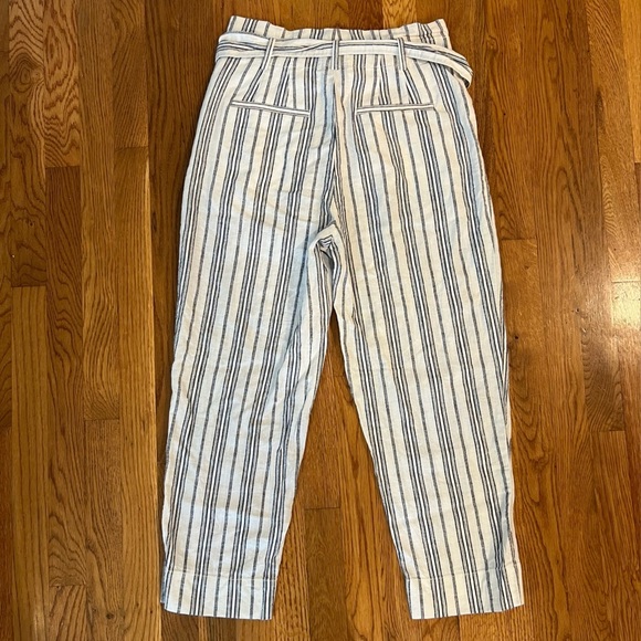 MADEWELL Linen Paperbag Pants White Cotton Dark Baltic Stripe AN839 Size 6 - Picture 13 of 16